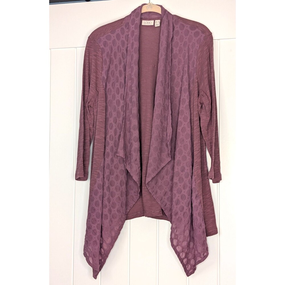 LOGO by Lori Goldstein Open Front Cascading Top - Mauve/Purple , Medium, EUC